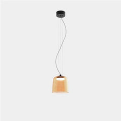 Modern amber glass pendant lamp with black ceiling mount and warm light from YH Lamps