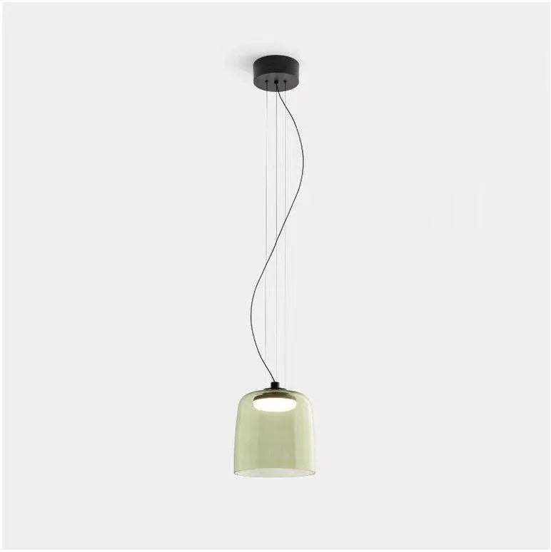 Modern single-layer smoke grey glass pendant lamp with warm light and black ceiling mount