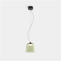 Modern single-layer smoke grey glass pendant lamp with warm light and black ceiling mount