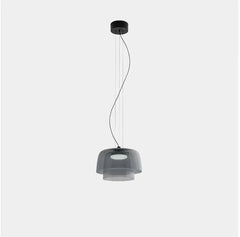 Modern single-layer smoke grey glass pendant lamp with warm light, hanging chandelier from YH Lamps