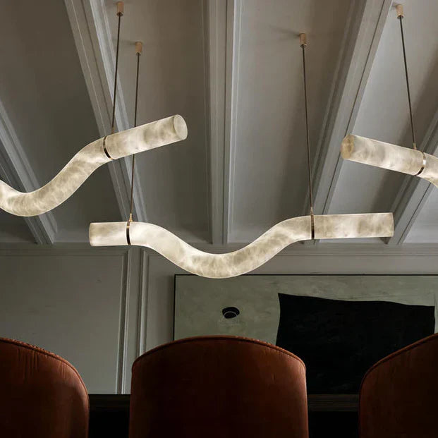 Modern Creative Alabaster Curved Chandelier for Living/Dining Room - YhLamps