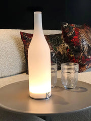 Modern white bottle-shaped table lamp with warm light on round table, YH Lamps home decor