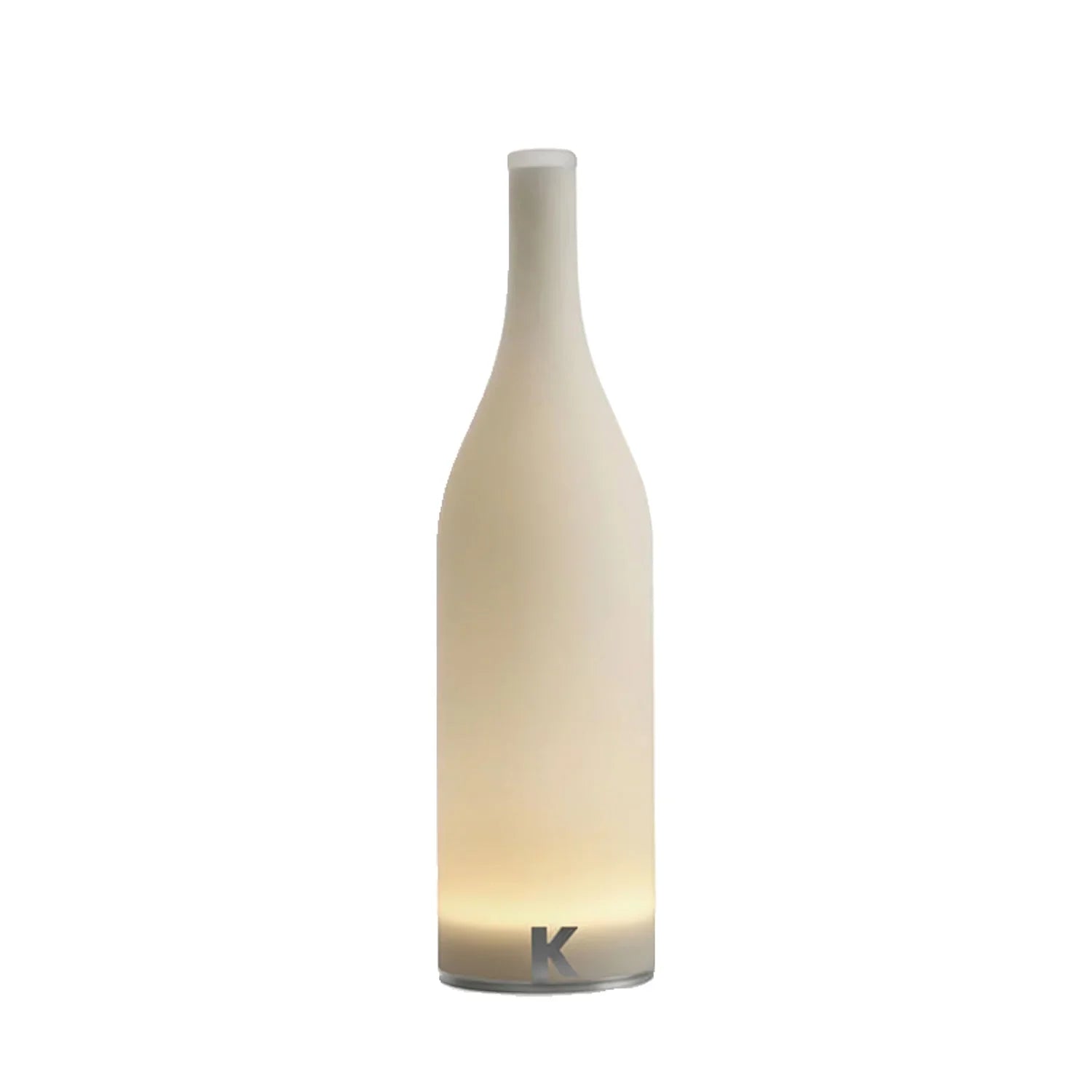 Modern white bottle-shaped table lamp with built-in battery and warm light from YH Lamps.