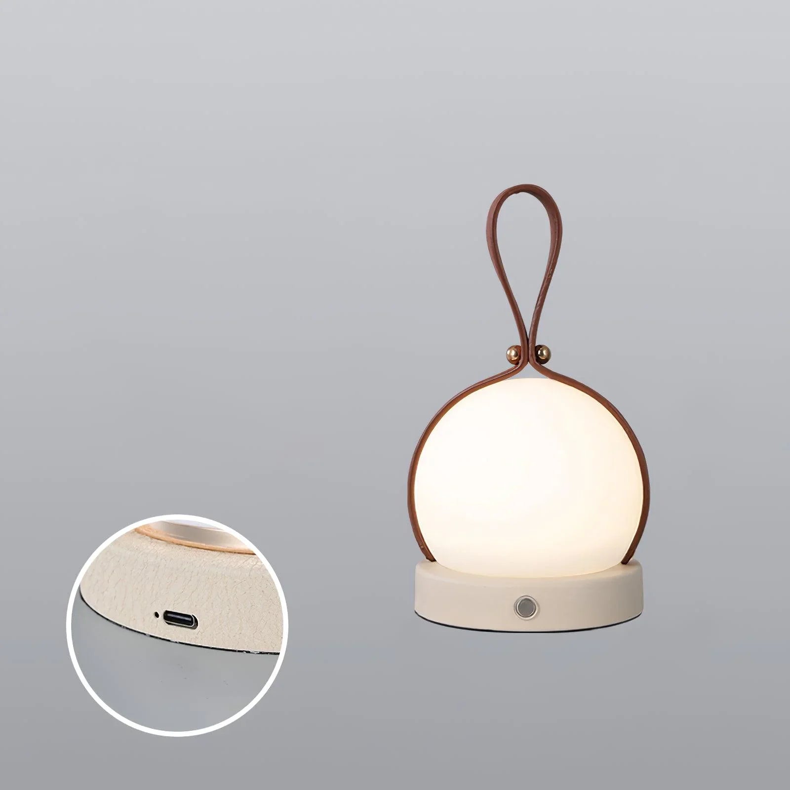 Modern brown and white lantern-style table lamp with touch switch and built-in battery from YH Lamps