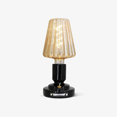 Modern black USB table lamp with built-in battery and ribbed glass shade from YH Lamps