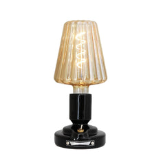 Modern black USB pastry table lamp with ribbed glass shade, built-in battery from YH Lamps