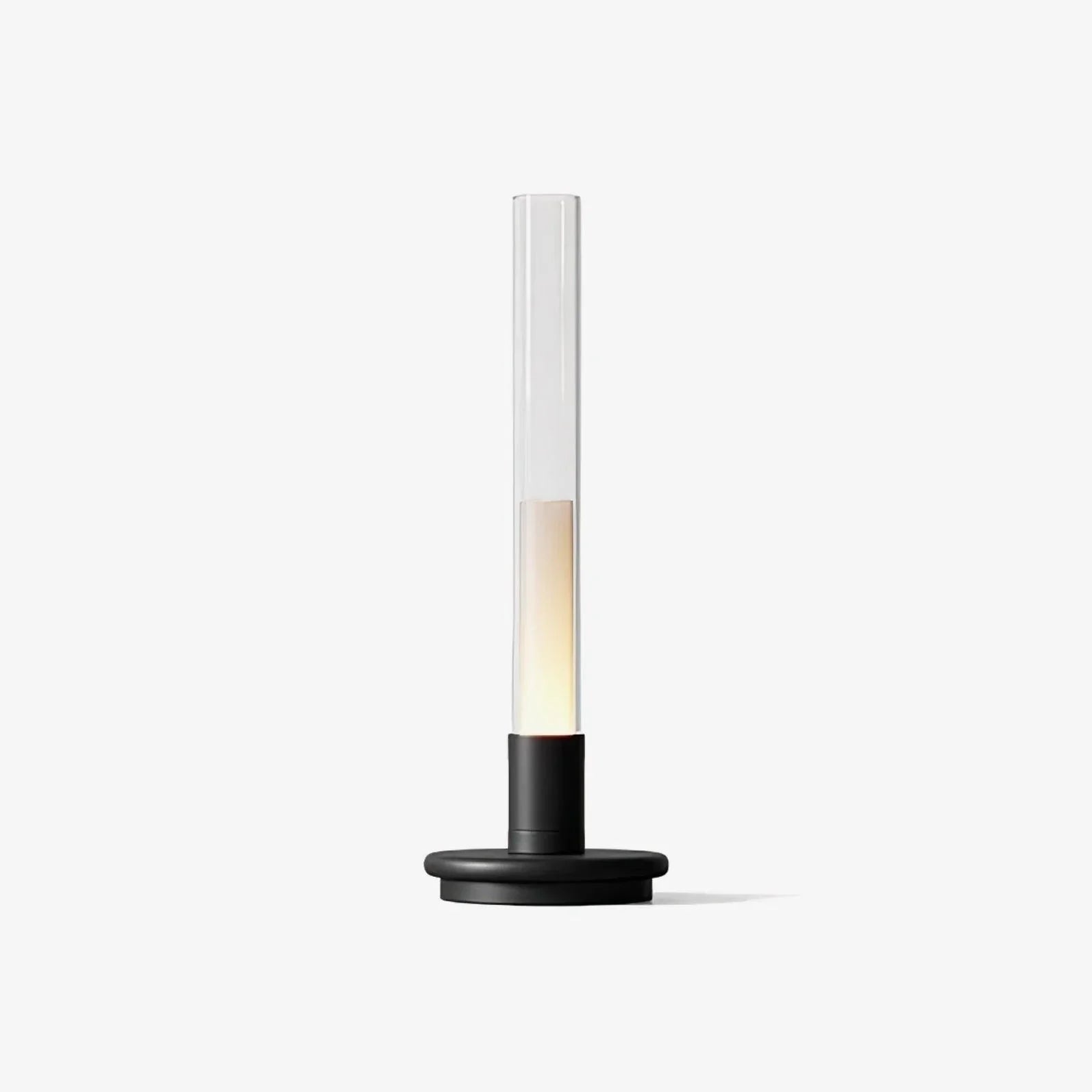 Modern black and clear column table lamp with warm light, minimalist design, YH Lamps