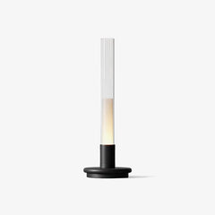 Modern black and clear column table lamp with warm light, minimalist design, YH Lamps
