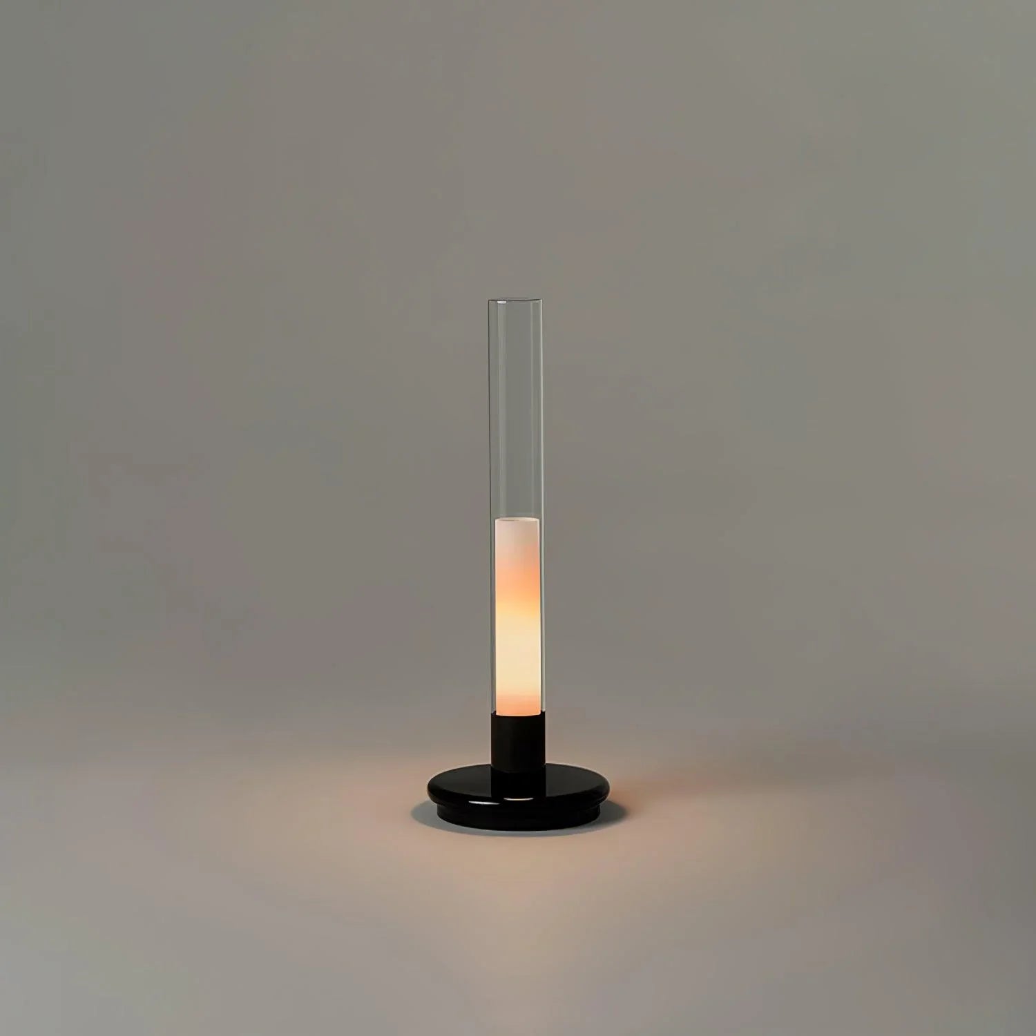 Modern black and clear column table lamp with warm light, minimalist YH Lamps design