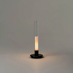 Modern black and clear column table lamp with warm light, minimalist YH Lamps design