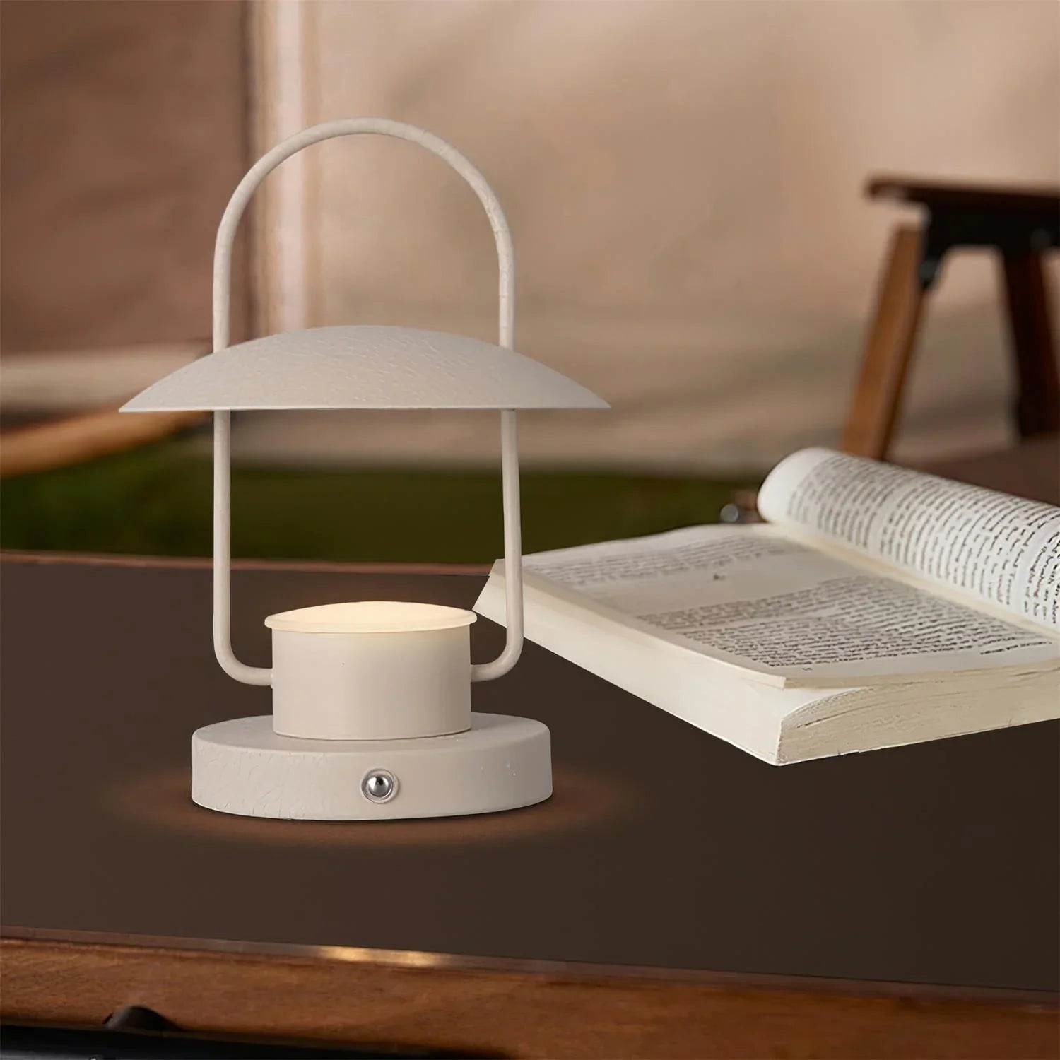 Modern YH Lamps portable table lamp in dark gray with touch switch on a desk beside an open book