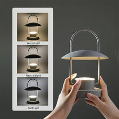 Modern YH Lamps dark gray portable table lamp shown with warm, neutral, and cool light modes.