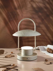 Modern dark gray portable table lamp with touch switch by YH Lamps on a beige surface