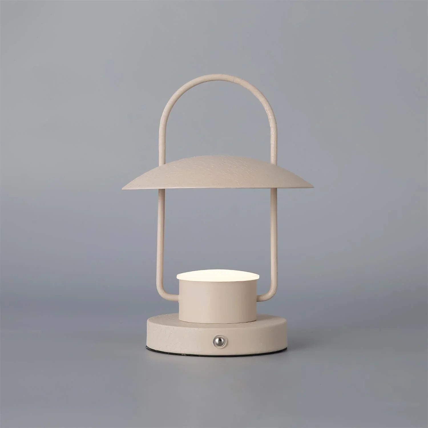 Modern beige portable table lamp with dome shade and touch switch on gray background, YH Lamps