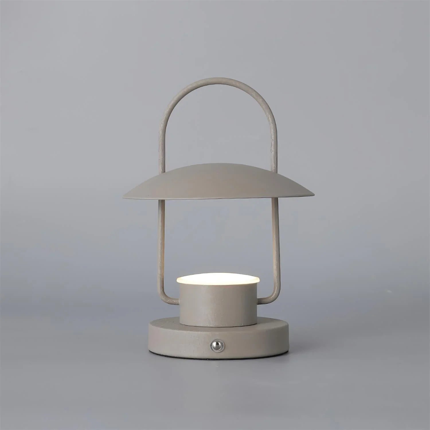 Modern dark gray portable table lamp with touch switch by YH Lamps, minimal design, lit on gray background