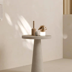 Modern minimalist table lamp with wood accents on round pedestal table, YH Lamps home lighting