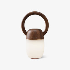 Modern wood and frosted glass table lamp with round handle, warm light, YH Lamps home lighting