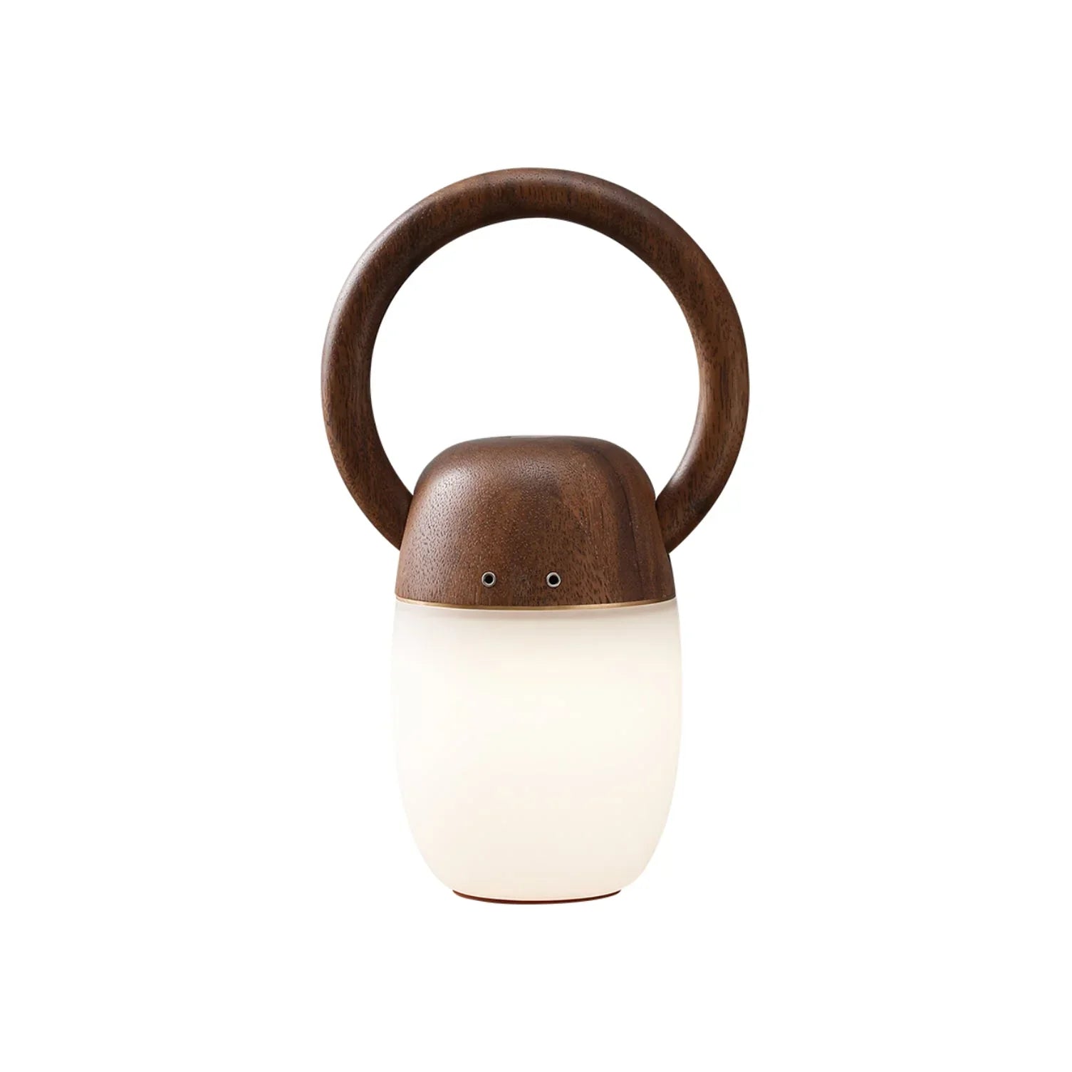 Modern zen Buddha table lamp with wooden top and ring handle, warm ambient light, YH Lamps