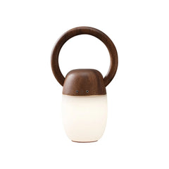 Modern zen Buddha table lamp with wooden top and ring handle, warm ambient light, YH Lamps