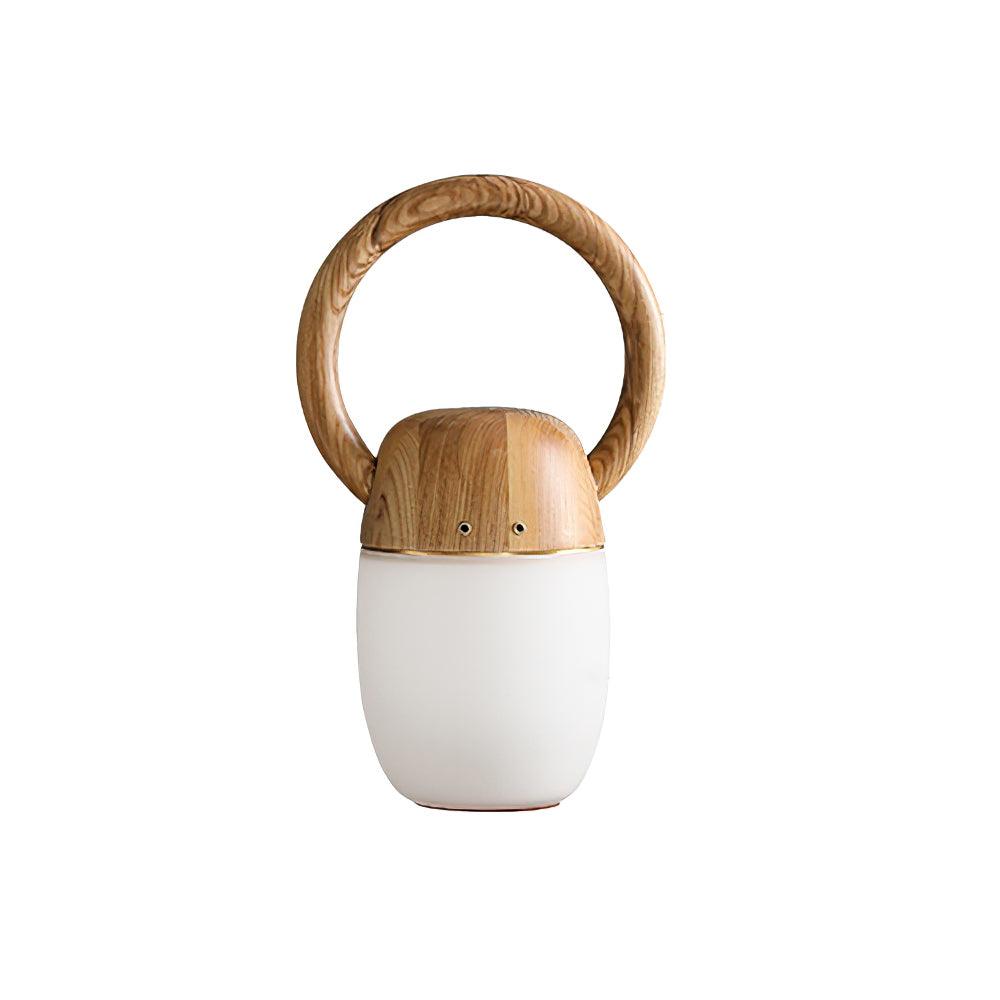 Modern wooden table lamp with round handle and frosted glass base from YH Lamps