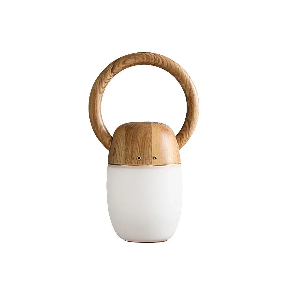 Modern wooden table lamp with round handle and frosted glass base from YH Lamps