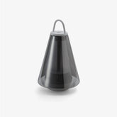 Modern black cone-shaped table lamp with clear shade and handle, YH Lamps portable lighting