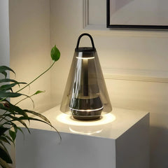 Modern black clear table lamp with warm light on white stand, YH Lamps home decor