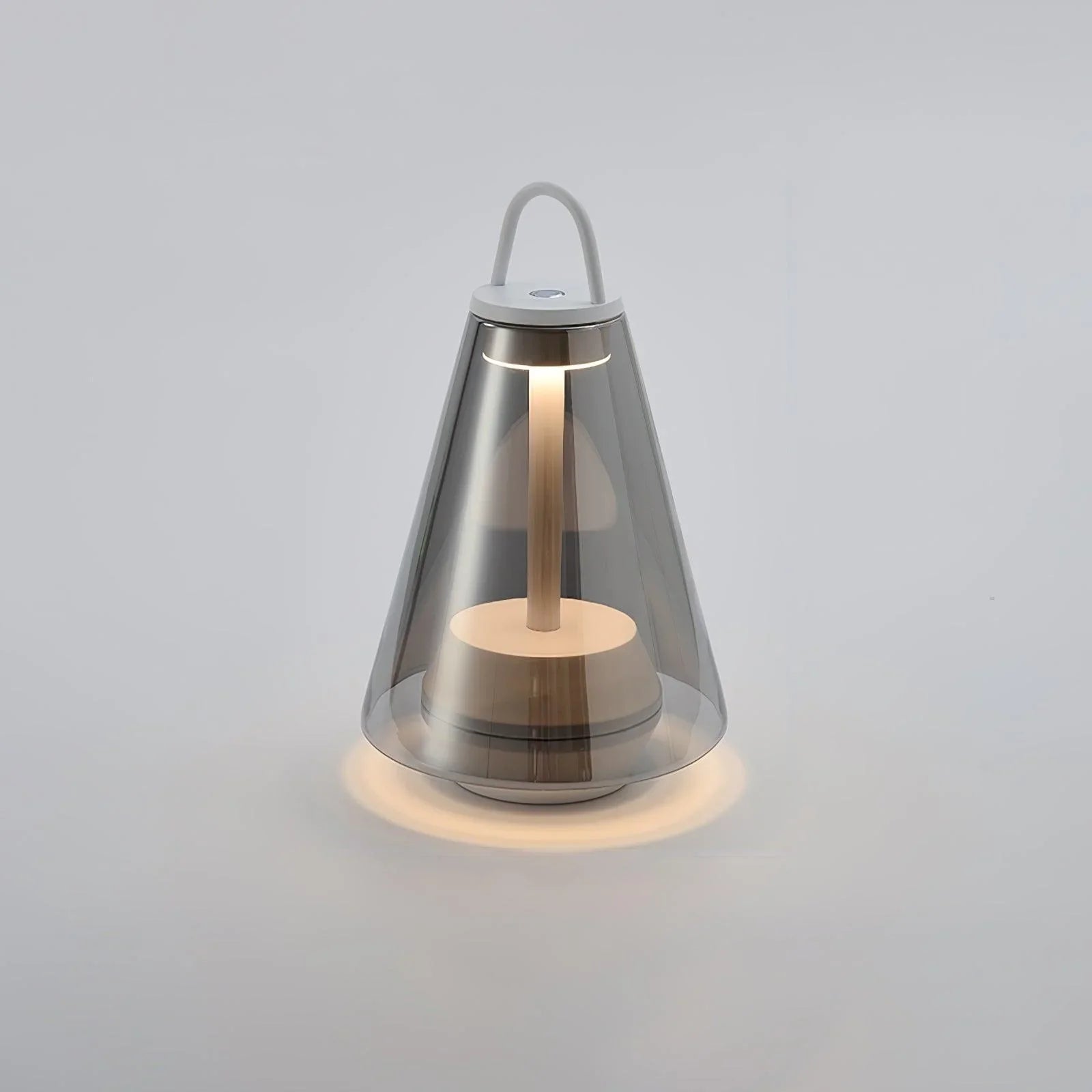Modern black and clear cone-shaped table lamp with warm light and built-in battery by YH Lamps