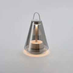 Modern black and clear cone-shaped table lamp with warm light and built-in battery by YH Lamps