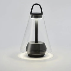 Modern black and clear table lamp with built-in battery and warm LED light by YH Lamps