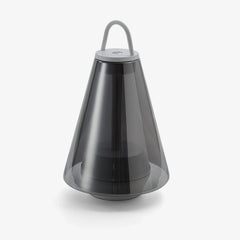 Modern black cone-shaped table lamp with clear shade and handle, YH Lamps portable design