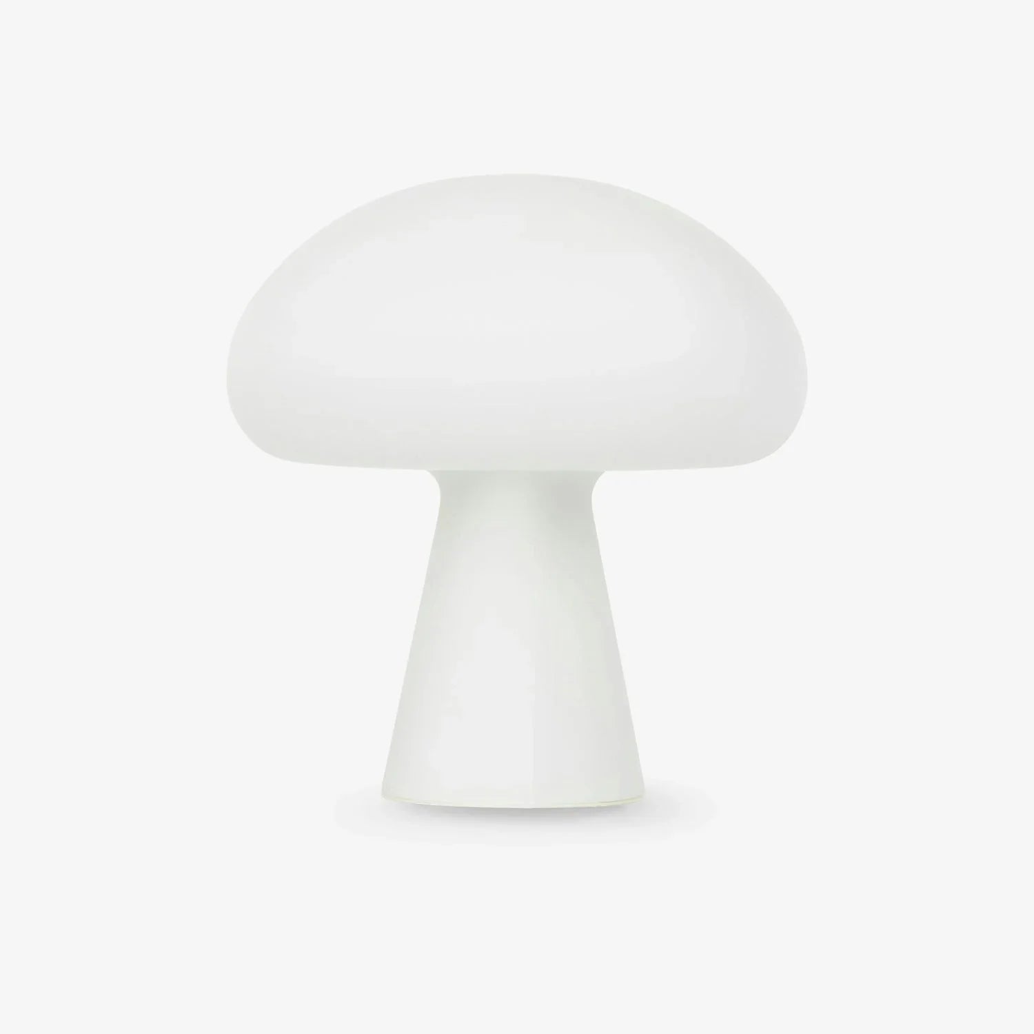 Modern white mushroom table lamp, minimalist design from YH Lamps, on plain background