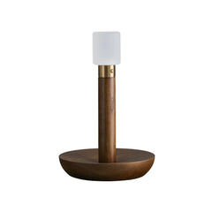 Modern wood table lamp with frosted glass shade, minimalist design from YH Lamps