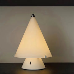 Modern white table lamp with cone shade and touch switch on dark surface, YH Lamps