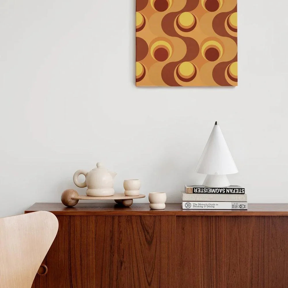Modern white cone table lamp with touch switch on wooden sideboard, cozy home decor, YH Lamps