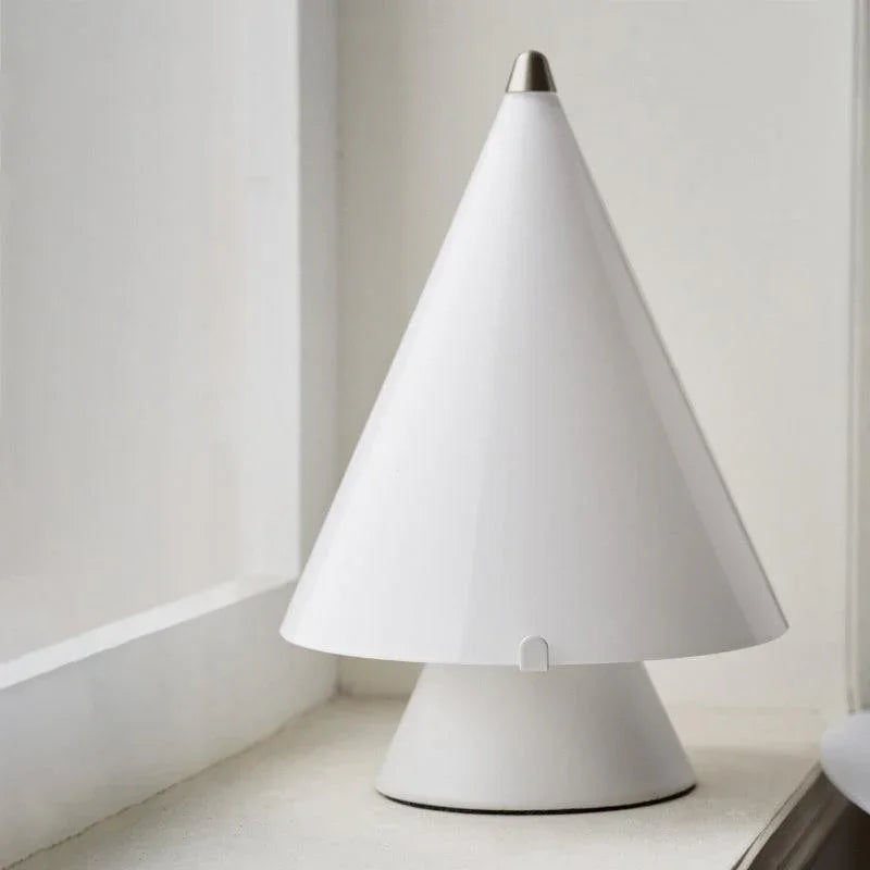 Modern white cone-shaped table lamp with touch switch on windowsill, YH Lamps home lighting