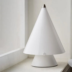 Modern white cone-shaped table lamp with touch switch on windowsill, YH Lamps home lighting