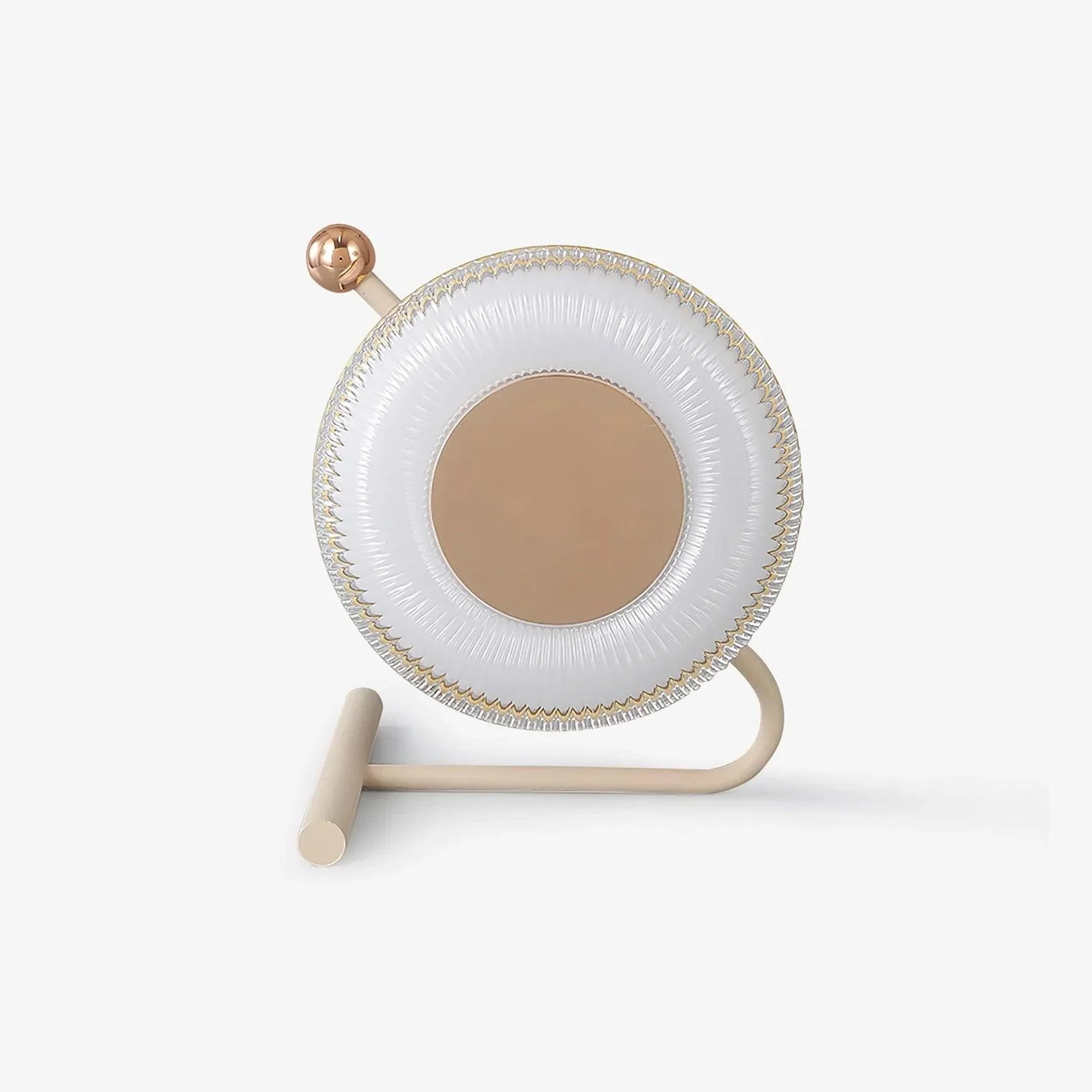 Modern beige and gold table lamp with round glass shade, minimalist design from YH Lamps