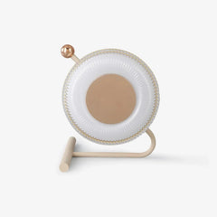 Modern beige and gold table lamp with round glass shade, minimalist design from YH Lamps