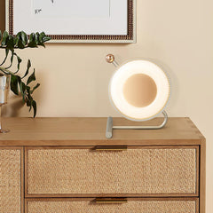Modern circular table lamp with touch switch on wooden dresser in contemporary room, YH Lamps