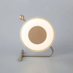 Modern pink and dark gray table lamp with circular design and touch switch from YH Lamps.