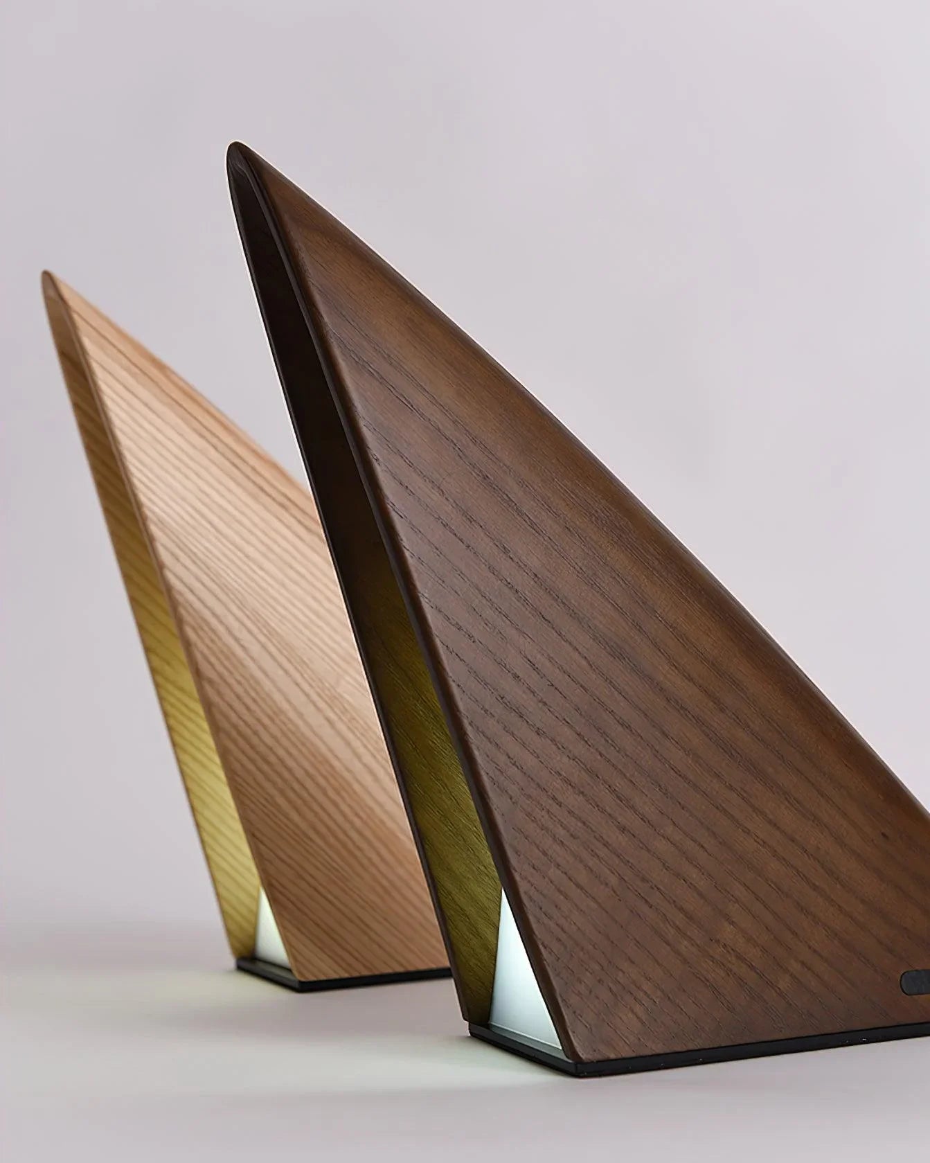 Modern wooden triangular table lamps with warm light, YH Lamps minimalist home lighting