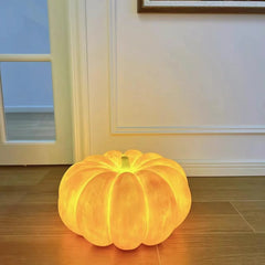 Yellow pumpkin-shaped portable table lamp with built-in battery, modern home lighting by YH Lamps