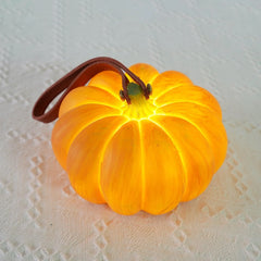 Yellow pumpkin-shaped portable table lamp with leather handle, YH Lamps modern lighting