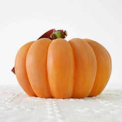 Yellow pumpkin-shaped portable table lamp with USB, modern design by YH Lamps on white surface