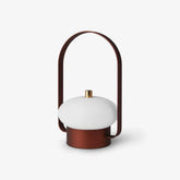 Modern dark red portable table lamp with white dome shade, touch switch, and built-in battery from YH Lamps