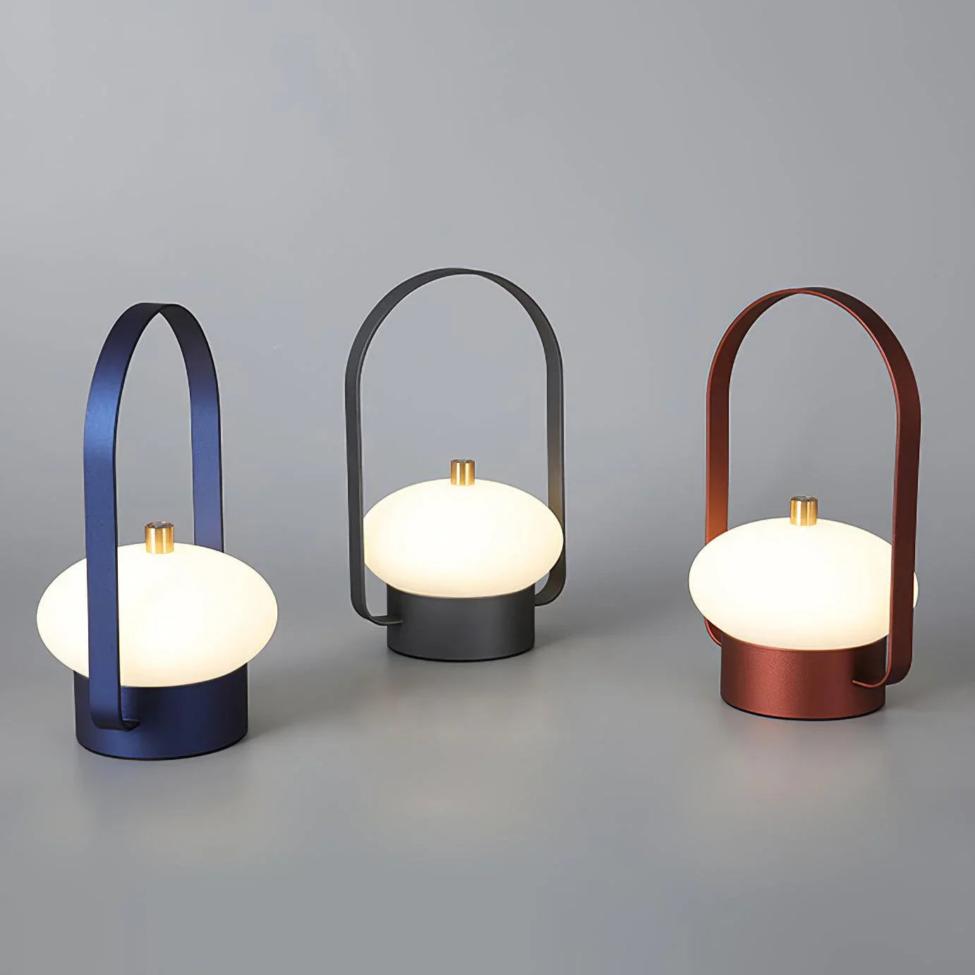 Modern portable table lamps with touch switch and built-in battery in blue, black, and red from YH Lamps