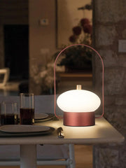 Modern dark red portable table lamp with soft white light on dining table, YH Lamps