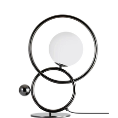 Modern double ring table lamp with walnut finish, designer lighting by YH Lamps