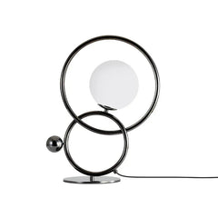 Modern designer table lamp with double rings and white globe from YH Lamps